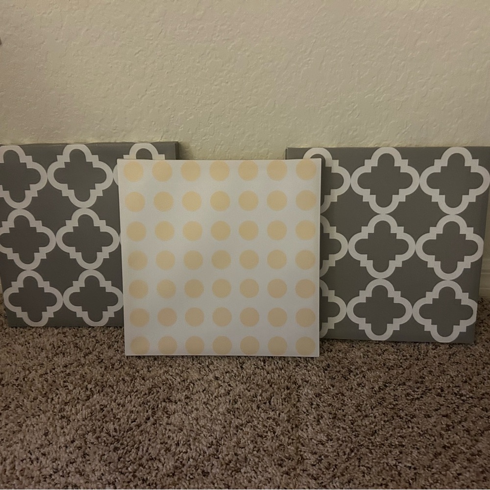 Set of Three Geometric Canvas Wall Art